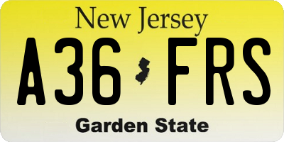 NJ license plate A36FRS