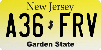 NJ license plate A36FRV