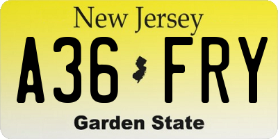 NJ license plate A36FRY