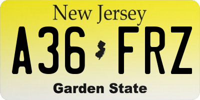 NJ license plate A36FRZ