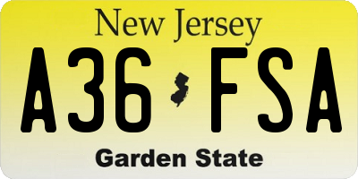 NJ license plate A36FSA
