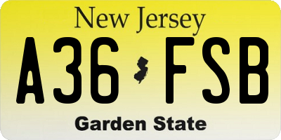 NJ license plate A36FSB