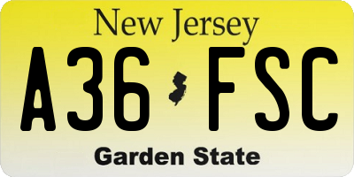 NJ license plate A36FSC