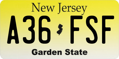 NJ license plate A36FSF