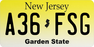 NJ license plate A36FSG