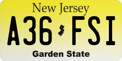 NJ license plate A36FSI