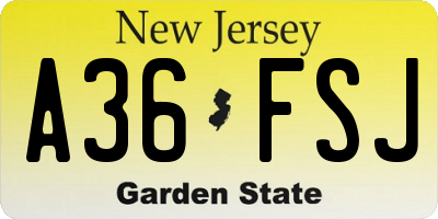 NJ license plate A36FSJ
