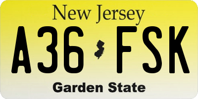 NJ license plate A36FSK