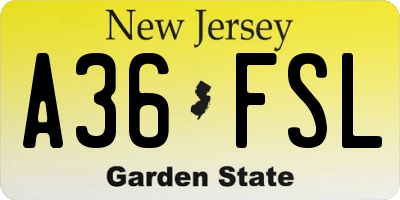 NJ license plate A36FSL