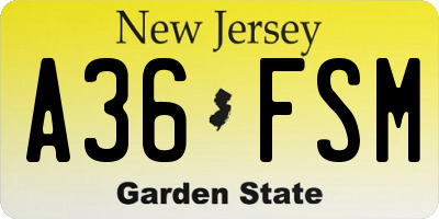 NJ license plate A36FSM