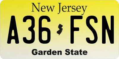 NJ license plate A36FSN