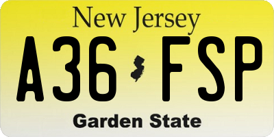 NJ license plate A36FSP