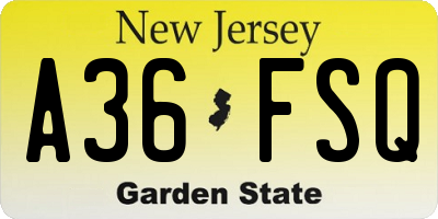 NJ license plate A36FSQ