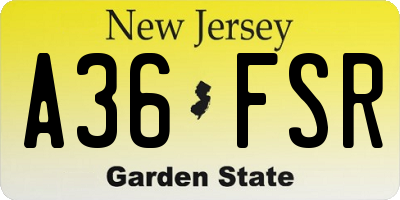 NJ license plate A36FSR
