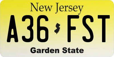 NJ license plate A36FST