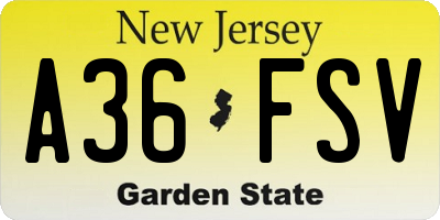 NJ license plate A36FSV