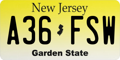 NJ license plate A36FSW