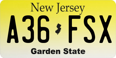 NJ license plate A36FSX