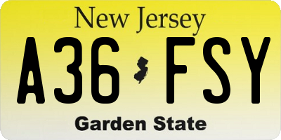 NJ license plate A36FSY