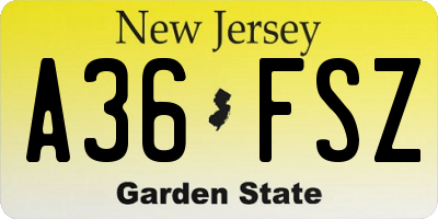 NJ license plate A36FSZ