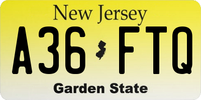 NJ license plate A36FTQ