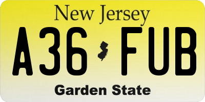 NJ license plate A36FUB