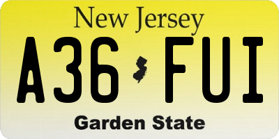NJ license plate A36FUI