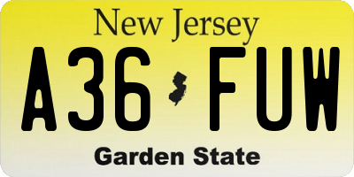 NJ license plate A36FUW