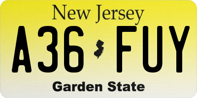 NJ license plate A36FUY