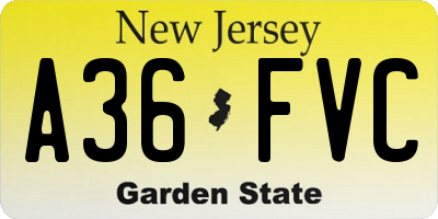 NJ license plate A36FVC