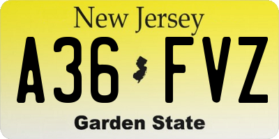 NJ license plate A36FVZ