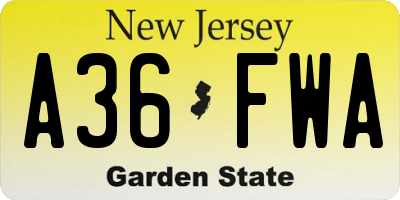 NJ license plate A36FWA
