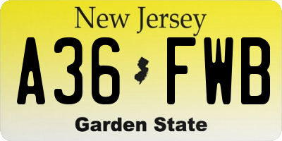 NJ license plate A36FWB