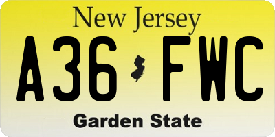 NJ license plate A36FWC