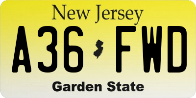NJ license plate A36FWD