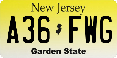 NJ license plate A36FWG