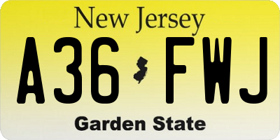 NJ license plate A36FWJ