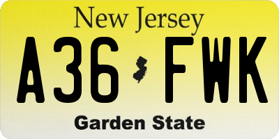 NJ license plate A36FWK