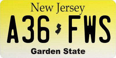NJ license plate A36FWS