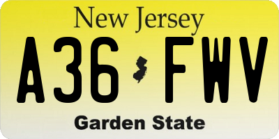 NJ license plate A36FWV