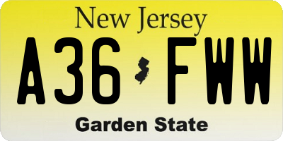 NJ license plate A36FWW