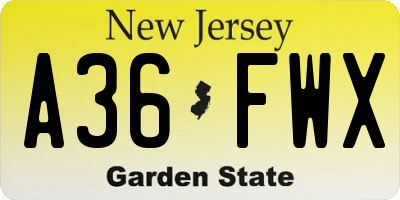 NJ license plate A36FWX