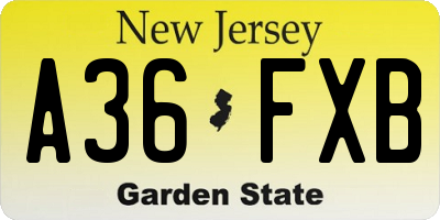 NJ license plate A36FXB