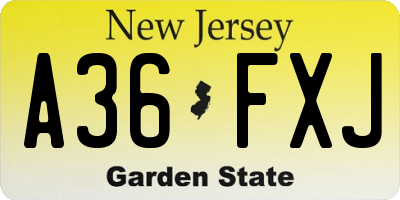NJ license plate A36FXJ