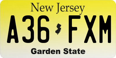 NJ license plate A36FXM
