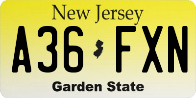 NJ license plate A36FXN