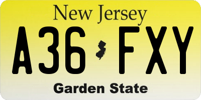 NJ license plate A36FXY