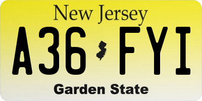 NJ license plate A36FYI