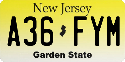 NJ license plate A36FYM