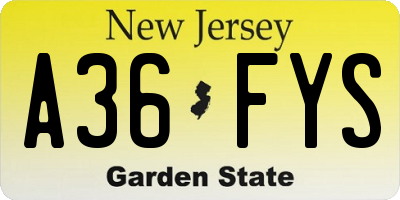 NJ license plate A36FYS